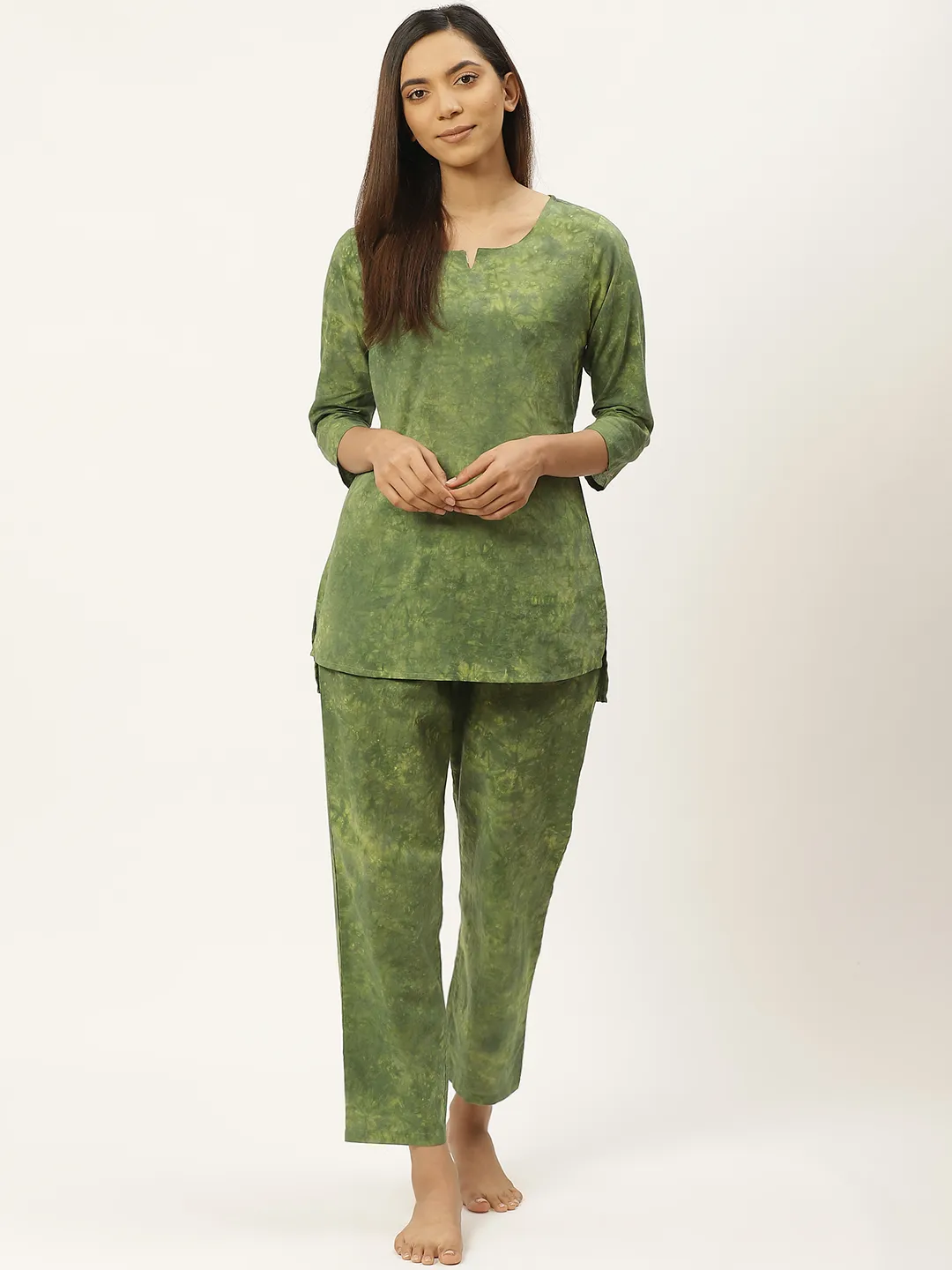 Night Suit Set Green Abstract